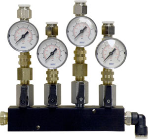 4-Port Manifold w/ Pressure Gauges & Check Valves