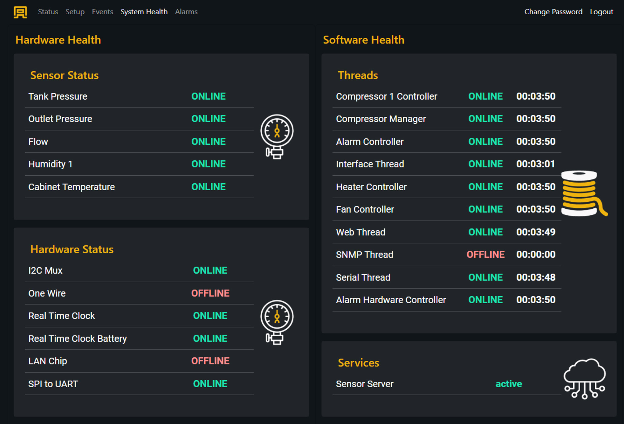 New Web Interface System Health Screen