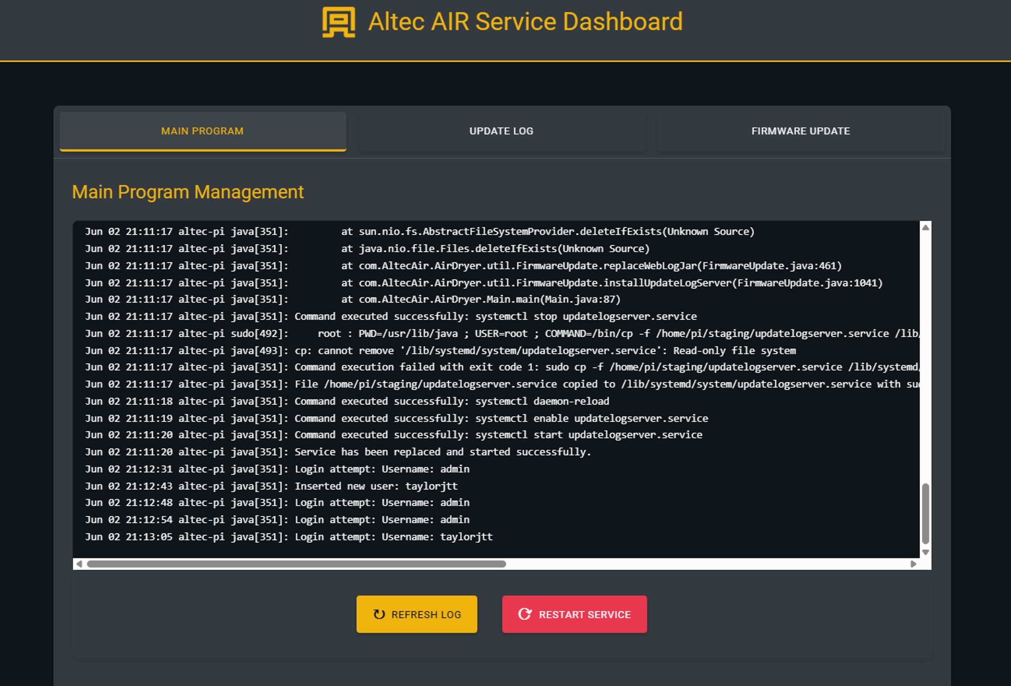 New Web Interface Service Dashboard Screen